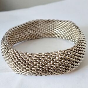 Tiffany & Co. Somerset Mesh .925 Sterling Silver Wide Bangle Bracelet